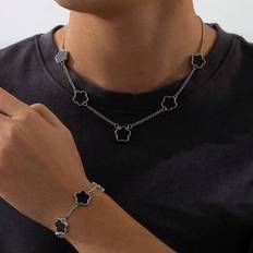 Men Jewellery Sets Shein Lucky Clover Pendant Necklace Bracelet Set
