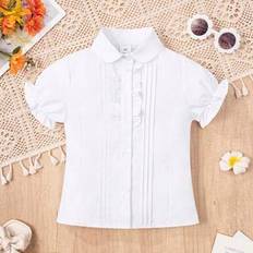 Girls Blouses & Tunics Children's Clothing Shein Young Girl Classic Lantern Sleeve Ruffle Collar - White