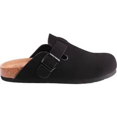 Palm Nubuck Closed Toe Buckle Detail Flat Sandals - Black