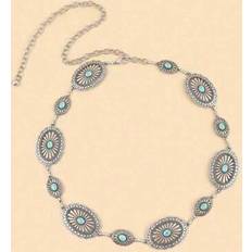Body Chains Shein Silver Carving Green Turquoise Engraved Waist Chain - Geometric