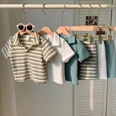 Shein Baby Boy Summer Casual Striped Polo Shirt Set - Multicolor