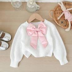 Shein Baby Girl Color-Block Big Bow Crew Neck - Form-Fitting