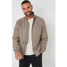 Brown Patch Pocket Funnel Neck Harrington Style Jacket