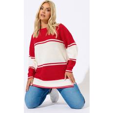 Stripes - Women Jumpers Yours Curve Red Stripe Knitted Jumper - Red