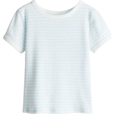 H&M Short Sleeved Pointelle Jersey Top - Light Blue/Striped (1286158003)