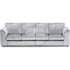 Silver crushed velvet sofa Furnishings For Less UK Crystal Crushed Velvet Long 4 Seater Full Back Silver Sofa 270cm 4 Seater