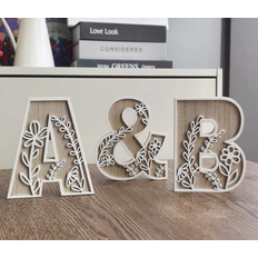Shein Rustic Wooden Floral Carved Alphabet Letter 4.9 Inch White Wall Decor