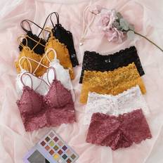 Lingerie Sets Shein Floral Lace Criss Cross Bra Boyshorts Set