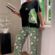 Sleepwear on sale Shein Cute Dinosaur Print Short Sleeve Pants Pajama Set
