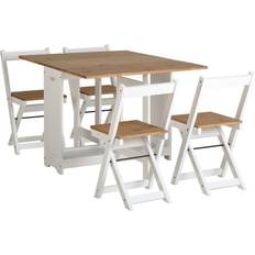 Metal - White Dining Sets SECONIQUE Santos Butterfly White/Distressed Waxed Pine Dining Set 92x115cm 5pcs