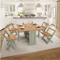 SECONIQUE Santos Butterfly Green/Distressed Wax Pine Dining Set 92x115cm 5pcs