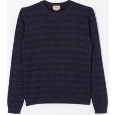 Branded Pattern Wool Blend Knitted Jumper - Navy
