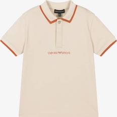 Beige Polo Shirts Children's Clothing Emporio Armani Boys Beige Cotton Polo Shirt With Orange Logo Tipping