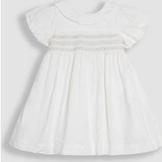 JoJo Maman Bébé Cream Smocked Puff Sleeve Cotton Satin Flower Girl Dress