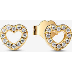 Pandora Gold Earrings Pandora Pendientes de Botón Corazón Abierto con Circonitas Cúbicas