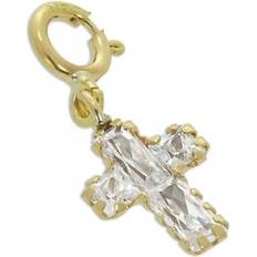 Yellow Charms & Pendants Jewellerybox 9ct Gold Clear Cz Cross Clip On Charm - Christian