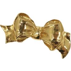 Gula Broscher Chanel Vintage Läder Förägt Elegant Bågdesign Brosch Pin