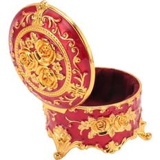 Gold Jewellery Boxes Goolrc Vintage Metal Jewelry Box Hand Carved Gold Flower Pattern - Red