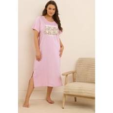 Pink Nightgowns Yours Curve Pink Morning Cuddles Teddy Print Nightdress - Pink