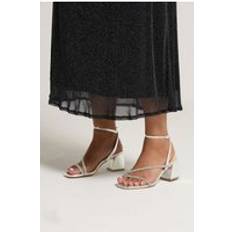 Silver Heeled Sandals Yours Diamante Block Heel Sandals Extra Wide Eee Fit - Silver