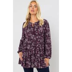 Purple - Women Blouses Yours Floral Tie Neck Tiered Blouse - Purple