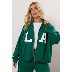 Green - Women Jumpers Yours La Slogan Zip Hoodie Women - Green