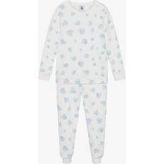 Blue Night Garments Petit Bateau Girls Heart Print Cotton Pyjamas - Ivory/Blue