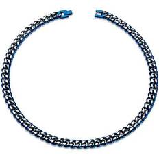 Blue - Men Necklaces Unique Lak-228 50cm Steel Matte Polished Curb Chain Necklace