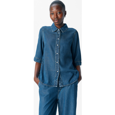 Tencel Bluser Object Kortærmet Denimskjorte Denimtop - Blue Denim