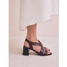 Blokhæl Sandaler med hæl NEXT Burgundy Red Leather Strappy Block Heel Sandals - Vinrød