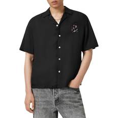 AllSaints Men Shirts AllSaints Fungi Viscose Regular Fit Embroidered Logo Shirt - Black