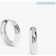Waterproof Sterling Silver Plated Small Flat Surface Hoop Earrings - Silver
