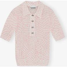 Dam - Rosa Pikétröjor Ganni Pink Sheer Cotton Printed Polo Shirt
