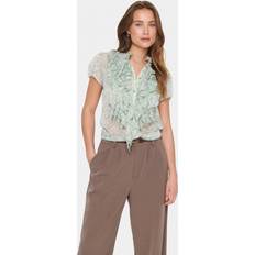 Beige - Dame Skjorter Saint Tropez Liljasz Crinkle SS Shirt - Beige/Aqua