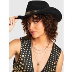 Women Accessories boohoo Studded Trim Western Cowboy Hat - Black