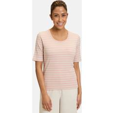 Stribet Basis T-shirt Med Ribbet Tekstur - Beige