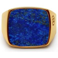 Blue - Men Rings Nialaya Blue Lapis Signet Ring Gold Plated Steel Lazuli