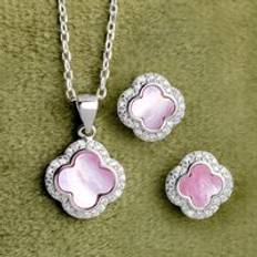 Pink - Women Jewellery Sets John Greed Signature Silver Pink Pearl CZ Clover Jewellery Set - Pink/Silver