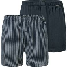 Blåa - Nylon Kalsonger Schiesser Long Boxershorts 2-Pack - Blue Pattern