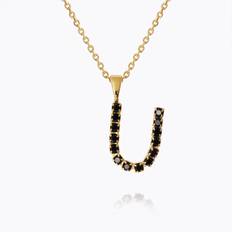 Caroline Svedbom Svarta Halsband Caroline Svedbom Mini Letter Black Necklace Letter U Gold Gold