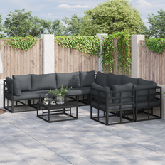 vidaXL Garden Set 9 Pcs Black 70 x 70 x 32 cm Aluminium Modular Sofa