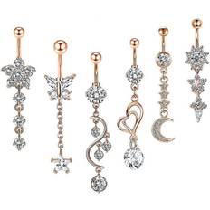 Rose Gold Piercings Kikidex Zircon Navel Ring Set Piercing Belly 6 Pieces - Rose Gold