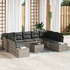 vidaXL 10-Delars Trädgårdssoffa Med Kuddar Grå Poly Rattan Loungeset