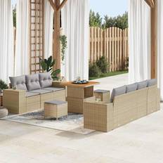 vidaXL 10 Piece Garden Sofa Beige Poly Rattan Outdoor Lounge Set