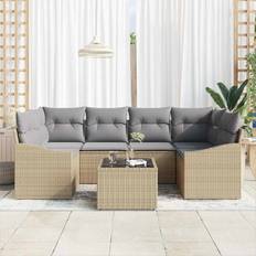 Förvaringsutrymme Loungeset Utemöbler vidaXL 7-Dels Trädgårdsoffset Med Kuddar I Beige Poly Rattan Loungeset, Bord inkl. 1 Soffor