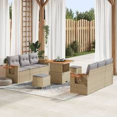 vidaXL 9 Piece Garden Sofa Beige Poly Rattan Outdoor Lounge Set