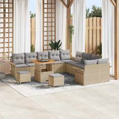vidaXL 13-delars Utemöbelset Med Kuddar Beige Polyrotting Akacia Loungeset