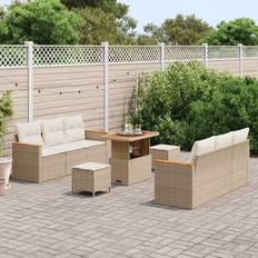 vidaXL 9 Piece Garden Sofa Beige Poly Rattan Outdoor Lounge Set