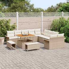 vidaXL 13 Piece Garden Sofa Beige Poly Rattan Outdoor Lounge Set
