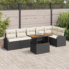 vidaXL 7-Delars Trädgårdsoff Set Med Kuddar I Svart Poly-Rattan Loungeset